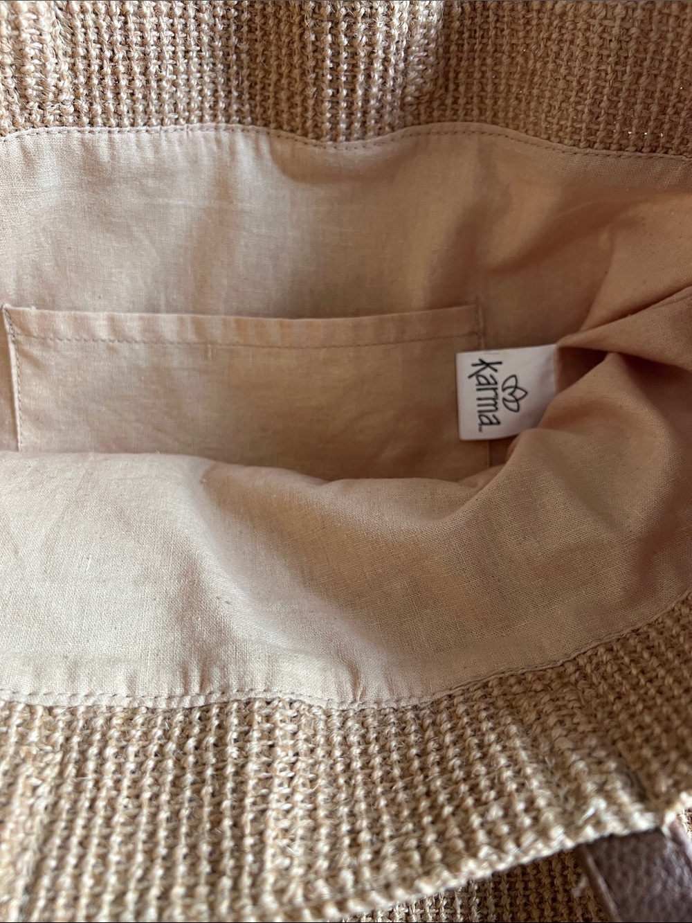 Woven Tote Bag with Brown Handles - Mustard - Picture 2 of 3